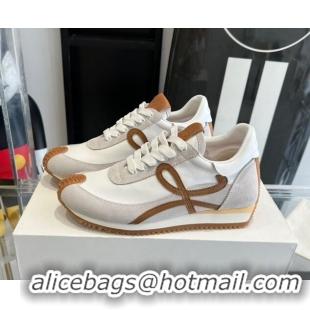 Best Price Loewe Flow Runner Sneakers in calfskin, nylon and suede White/Brown 0221055