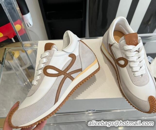 Best Price Loewe Flow Runner Sneakers in calfskin, nylon and suede White/Brown 0221055