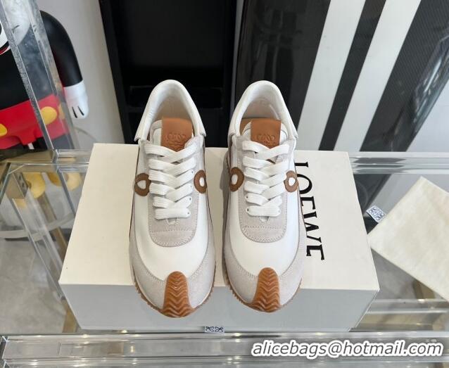 Best Price Loewe Flow Runner Sneakers in calfskin, nylon and suede White/Brown 0221055