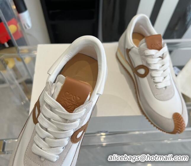 Best Price Loewe Flow Runner Sneakers in calfskin, nylon and suede White/Brown 0221055