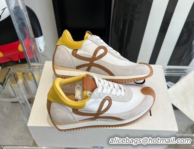 Good Quality Loewe Flow Runner Sneakers in calfskin, nylon and suede Yellow 0221056