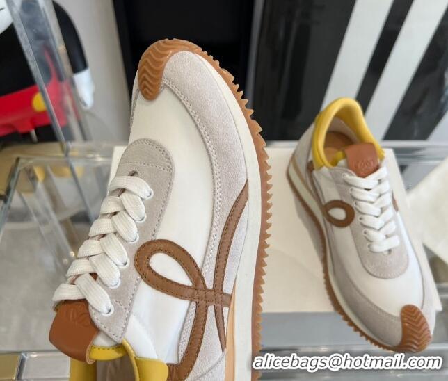 Good Quality Loewe Flow Runner Sneakers in calfskin, nylon and suede Yellow 0221056