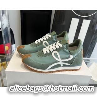 Most Popular Loewe Flow Runner Sneakers in calfskin, nylon and suede Light Green 0221060