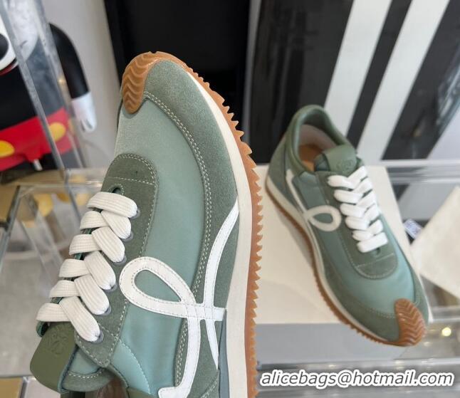 Most Popular Loewe Flow Runner Sneakers in calfskin, nylon and suede Light Green 0221060