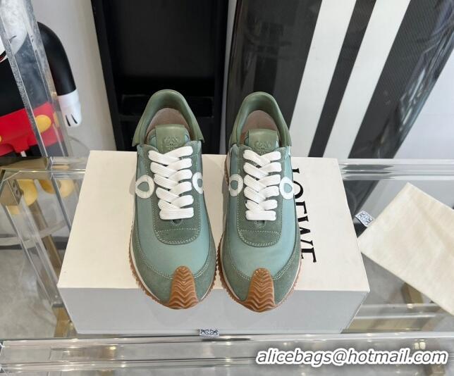 Most Popular Loewe Flow Runner Sneakers in calfskin, nylon and suede Light Green 0221060