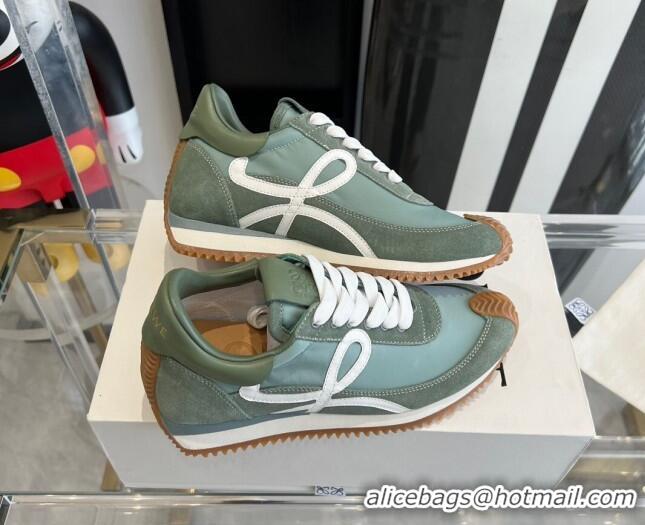 Most Popular Loewe Flow Runner Sneakers in calfskin, nylon and suede Light Green 0221060