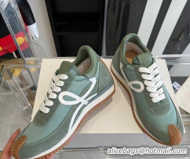 Most Popular Loewe Flow Runner Sneakers in calfskin, nylon and suede Light Green 0221060