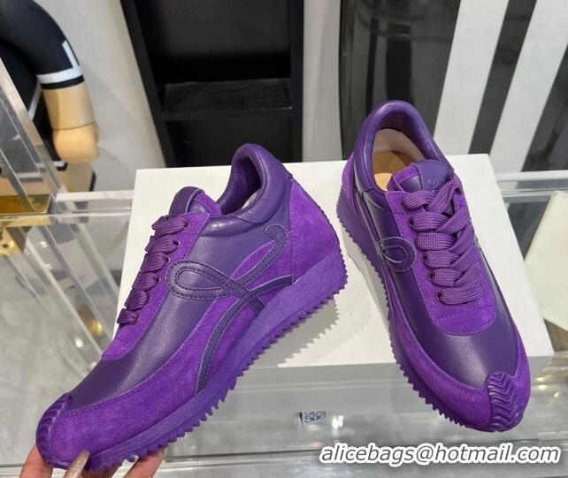 Purchase Loewe Flow Runner Sneakers in calfskin and suede Purple 0221062