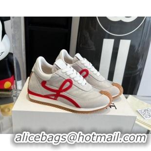 Stylish Loewe Flow Runner Sneakers in PVC and suede White/Red 0221066