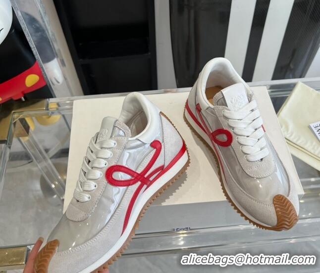 Stylish Loewe Flow Runner Sneakers in PVC and suede White/Red 0221066