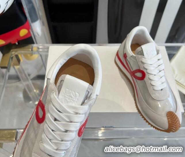 Stylish Loewe Flow Runner Sneakers in PVC and suede White/Red 0221066