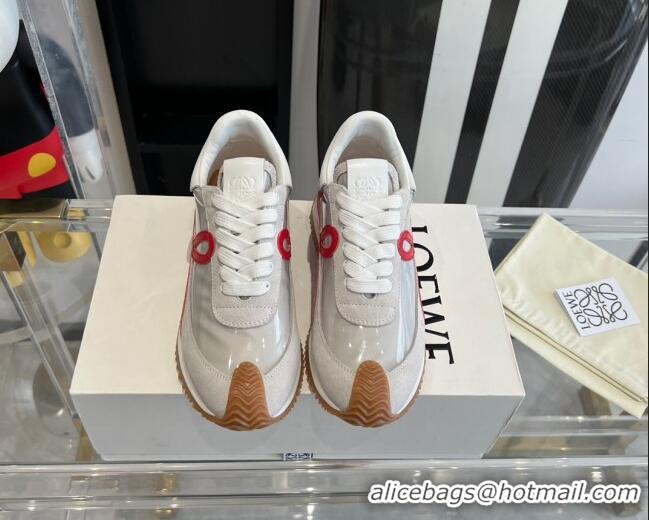 Stylish Loewe Flow Runner Sneakers in PVC and suede White/Red 0221066