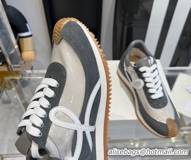 Luxury Loewe Flow Runner Sneakers in PVC and suede Dark Grey 0221068