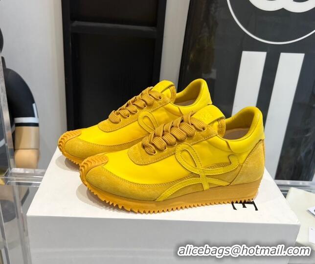 Perfect Loewe Flow Runner Sneakers in calfskin, nylon and suede Yellow 0221071