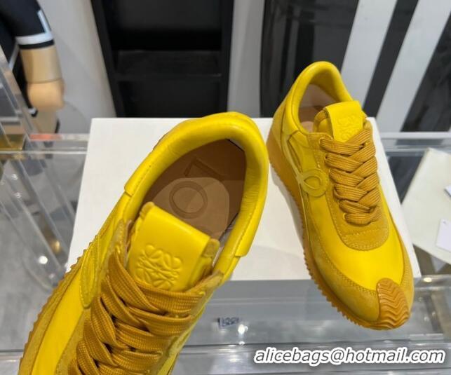 Perfect Loewe Flow Runner Sneakers in calfskin, nylon and suede Yellow 0221071