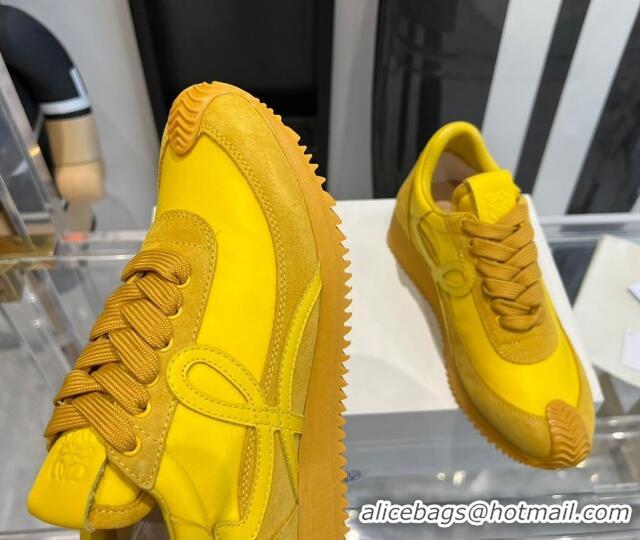 Perfect Loewe Flow Runner Sneakers in calfskin, nylon and suede Yellow 0221071