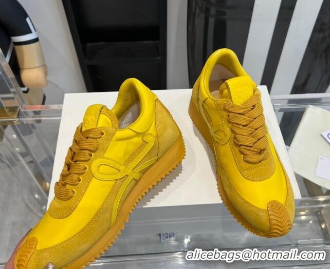 Perfect Loewe Flow Runner Sneakers in calfskin, nylon and suede Yellow 0221071