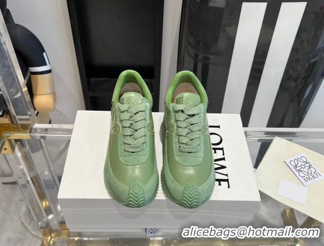 Good Product Loewe Flow Runner Sneakers in calfskin and suede Light Green 0221063