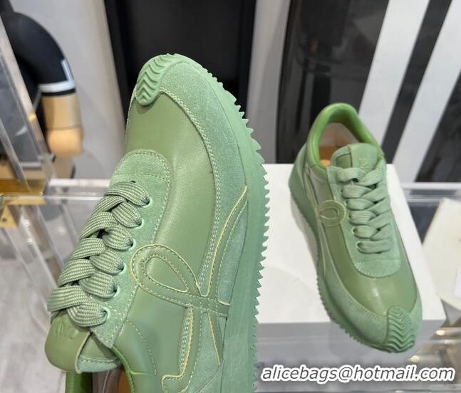 Good Product Loewe Flow Runner Sneakers in calfskin and suede Light Green 0221063