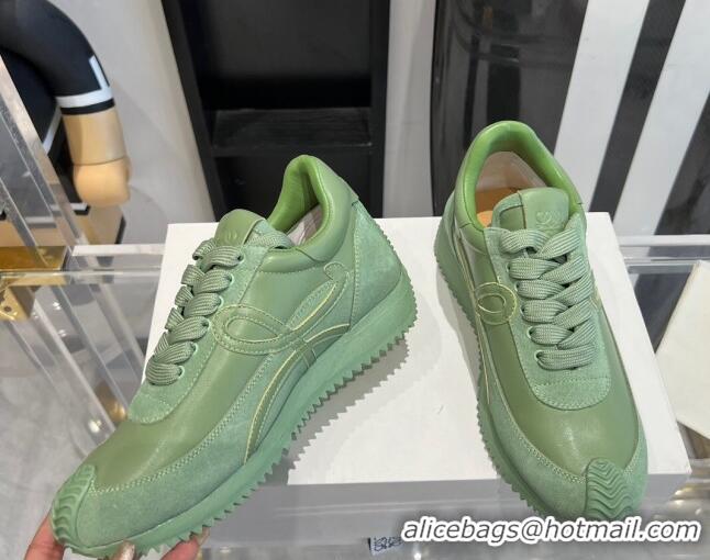 Good Product Loewe Flow Runner Sneakers in calfskin and suede Light Green 0221063