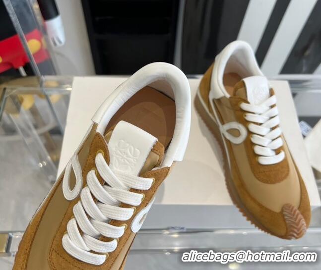 Hot Style Loewe Flow Runner Sneakers in calfskin, nylon and suede Brown/Beige 0221061