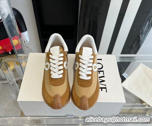 Hot Style Loewe Flow Runner Sneakers in calfskin, nylon and suede Brown/Beige 0221061