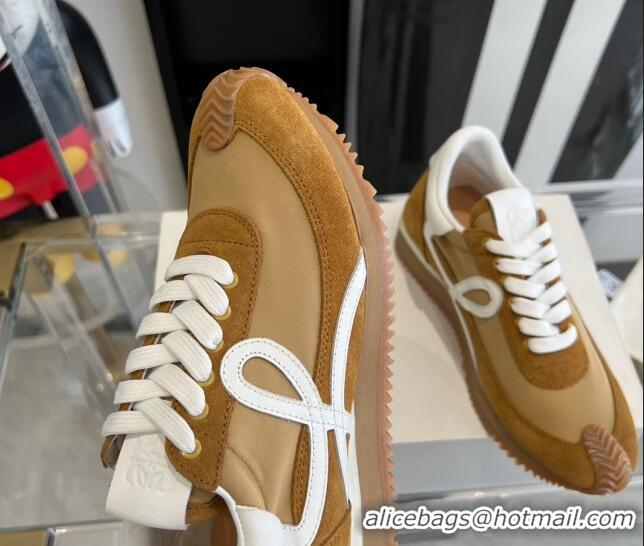 Hot Style Loewe Flow Runner Sneakers in calfskin, nylon and suede Brown/Beige 0221061