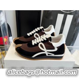 Luxury Discount Loewe Flow Runner Sneakers in calfskin, nylon and suede Brown/Black 0221059