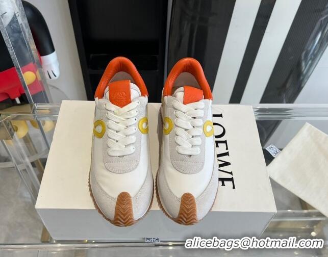 aaaaa Loewe Flow Runner Sneakers in calfskin, nylon and suede Orange 0221057