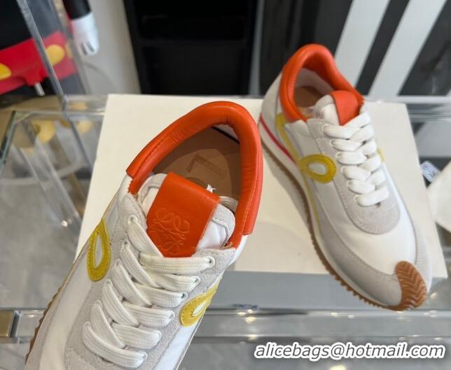 aaaaa Loewe Flow Runner Sneakers in calfskin, nylon and suede Orange 0221057