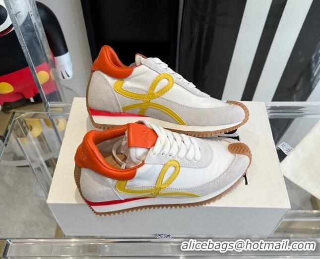 aaaaa Loewe Flow Runner Sneakers in calfskin, nylon and suede Orange 0221057