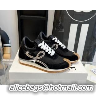 Stylish Loewe Flow Runner Sneakers in Mesh and suede Black/Silver 0221070