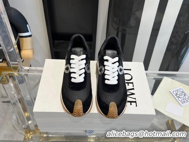 Stylish Loewe Flow Runner Sneakers in Mesh and suede Black/Silver 0221070