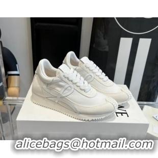 Popular Style Loewe Flow Runner Sneakers in calfskin, nylon and suede All White 0221073