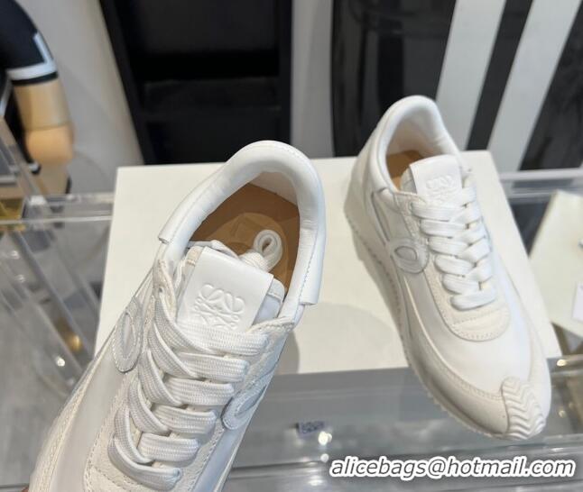 Popular Style Loewe Flow Runner Sneakers in calfskin, nylon and suede All White 0221073