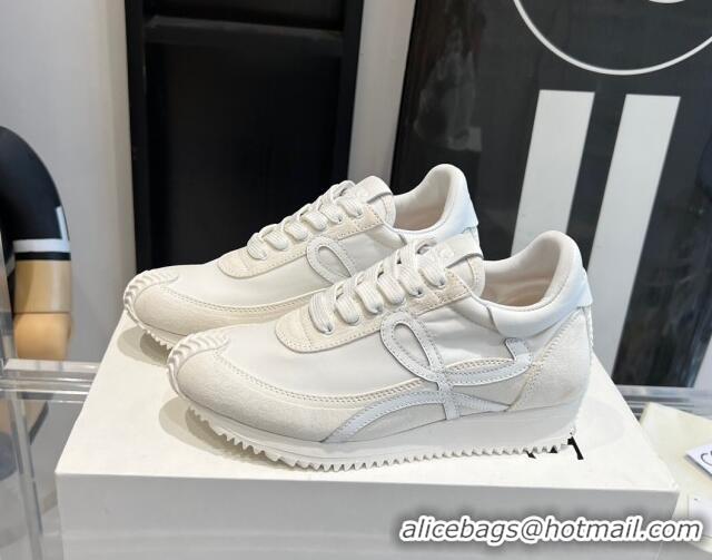 Popular Style Loewe Flow Runner Sneakers in calfskin, nylon and suede All White 0221073