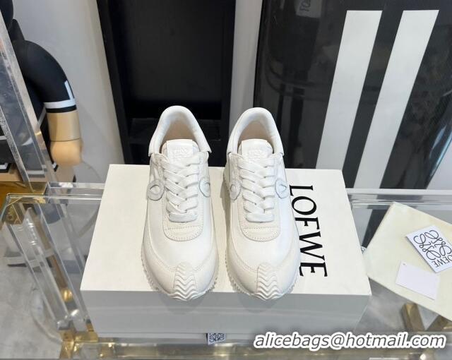 Popular Style Loewe Flow Runner Sneakers in calfskin, nylon and suede All White 0221073