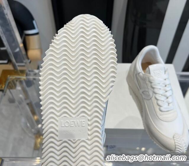 Popular Style Loewe Flow Runner Sneakers in calfskin, nylon and suede All White 0221073