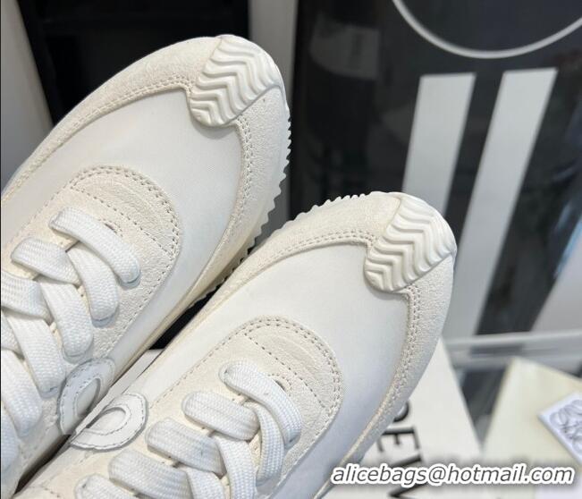 Popular Style Loewe Flow Runner Sneakers in calfskin, nylon and suede All White 0221073