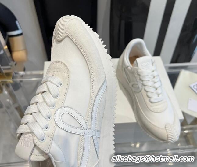 Popular Style Loewe Flow Runner Sneakers in calfskin, nylon and suede All White 0221073