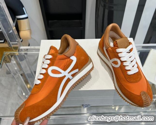 Buy Discount Loewe Flow Runner Sneakers in calfskin, nylon and suede Orange 0221075