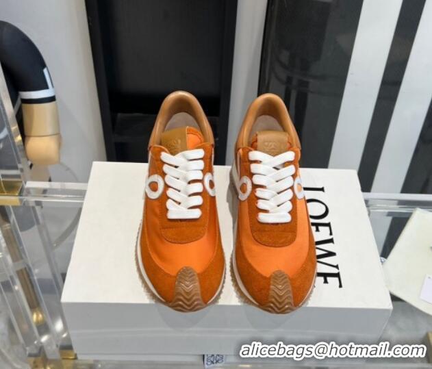 Buy Discount Loewe Flow Runner Sneakers in calfskin, nylon and suede Orange 0221075