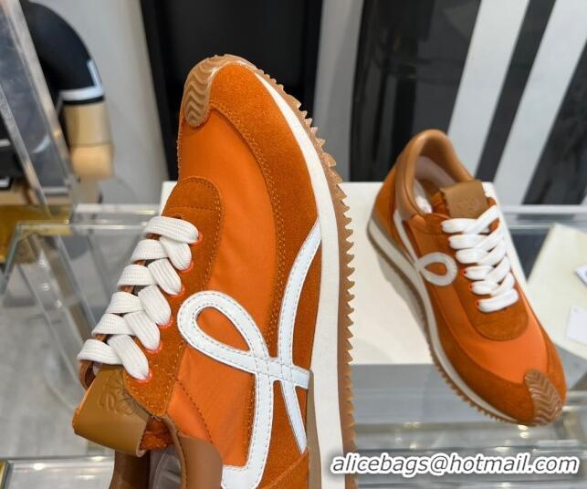 Buy Discount Loewe Flow Runner Sneakers in calfskin, nylon and suede Orange 0221075