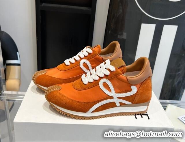 Buy Discount Loewe Flow Runner Sneakers in calfskin, nylon and suede Orange 0221075