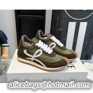 Purchase Loewe Flow Runner Sneakers in calfskin, nylon and suede Green 0221076