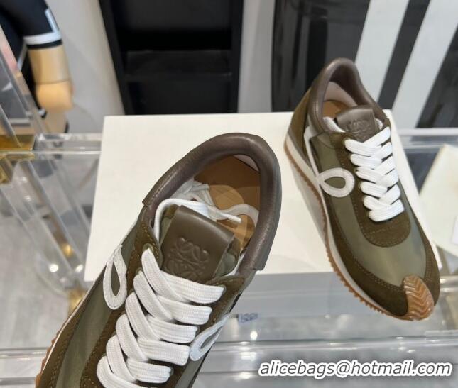 Purchase Loewe Flow Runner Sneakers in calfskin, nylon and suede Green 0221076