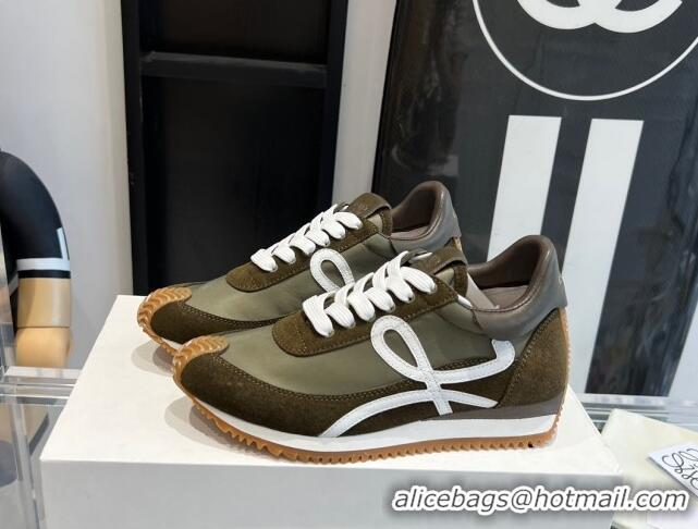 Purchase Loewe Flow Runner Sneakers in calfskin, nylon and suede Green 0221076