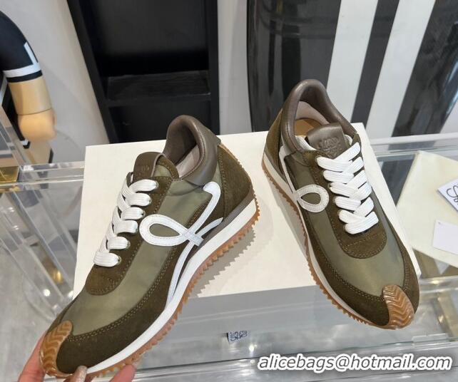 Purchase Loewe Flow Runner Sneakers in calfskin, nylon and suede Green 0221076