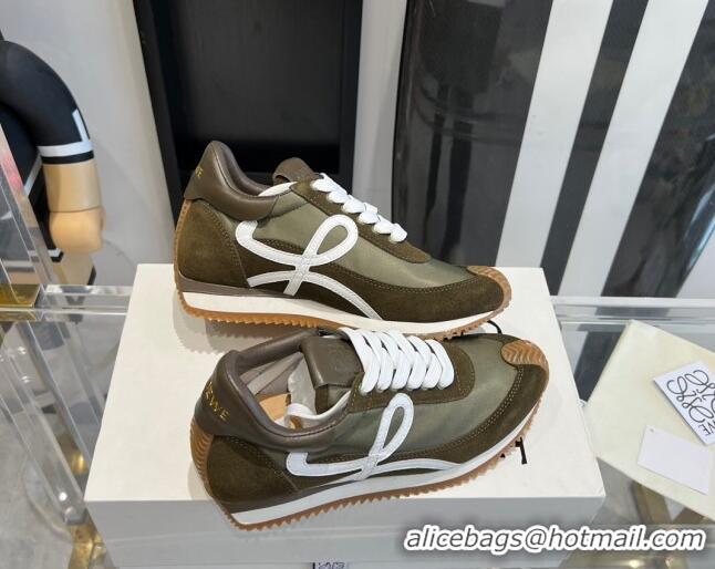 Purchase Loewe Flow Runner Sneakers in calfskin, nylon and suede Green 0221076