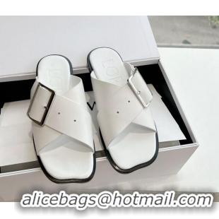 Unique Style Loewe Campo Calfskin Flat Slides Sandal with Buckle Strap White 0221080